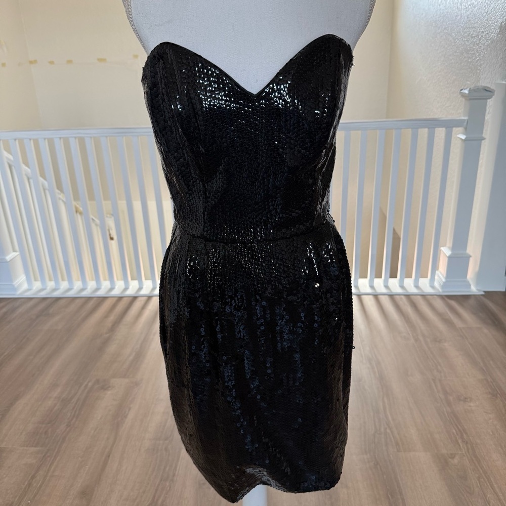 VTG Saks Fifth Avenue Jule Duroche After Five Black Strapless Sequin Dress SZ 12 - Picture 1 of 12